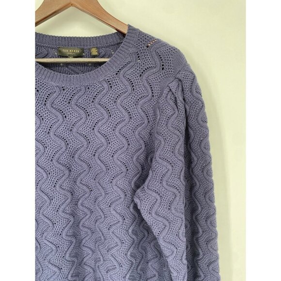 TED BAKER PUFF SLEEVE KNIT/CROCKET PULLOVER SWEATER COTTON SIZE 5 RIBBED CUFFED - Picture 2 of 6